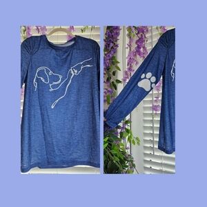 Women's XL NWOT No Brand Long Sleeve T-Shirt W/ Dog Screen Printing Emblem Blue
